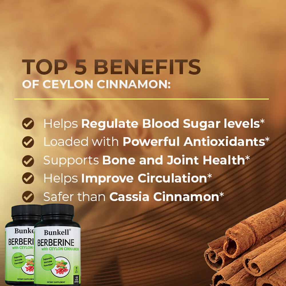 Berberine with Ceylon Cinnamon 1300mg Heart Health & Immune Support