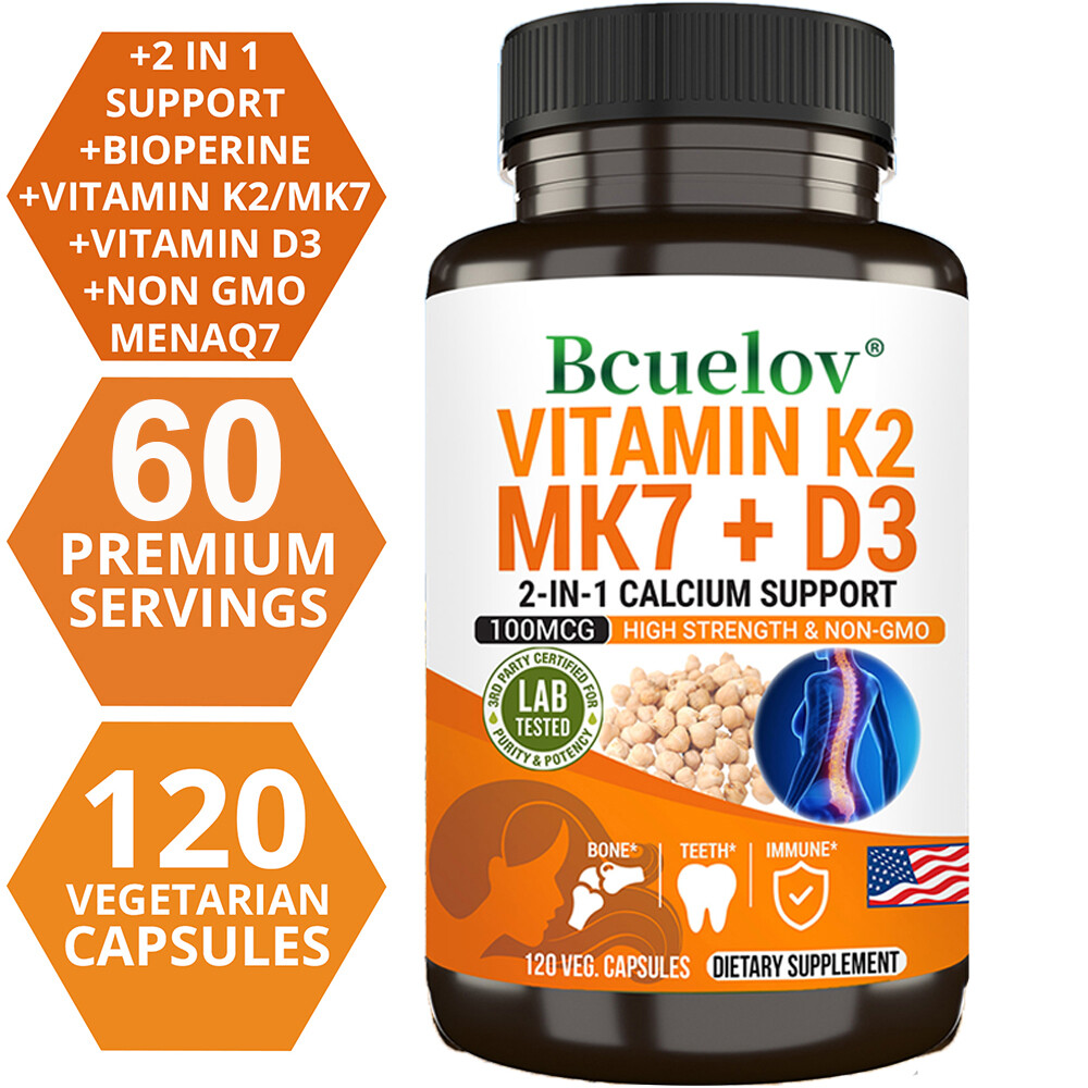 Vitamin K2 (MK7) with D3 5000 IU Supplement, 30 to 120 Veggie Capsules