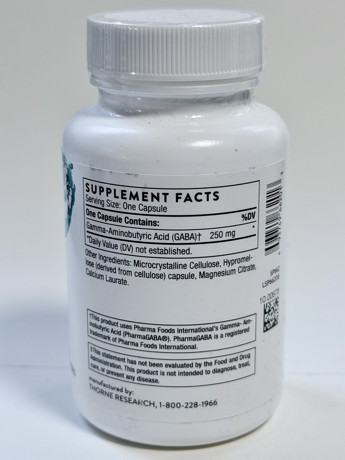 Thorne PharmaGABA-250 GABA 250mg 60 Capsules Gluten-Free EXP 11/2026