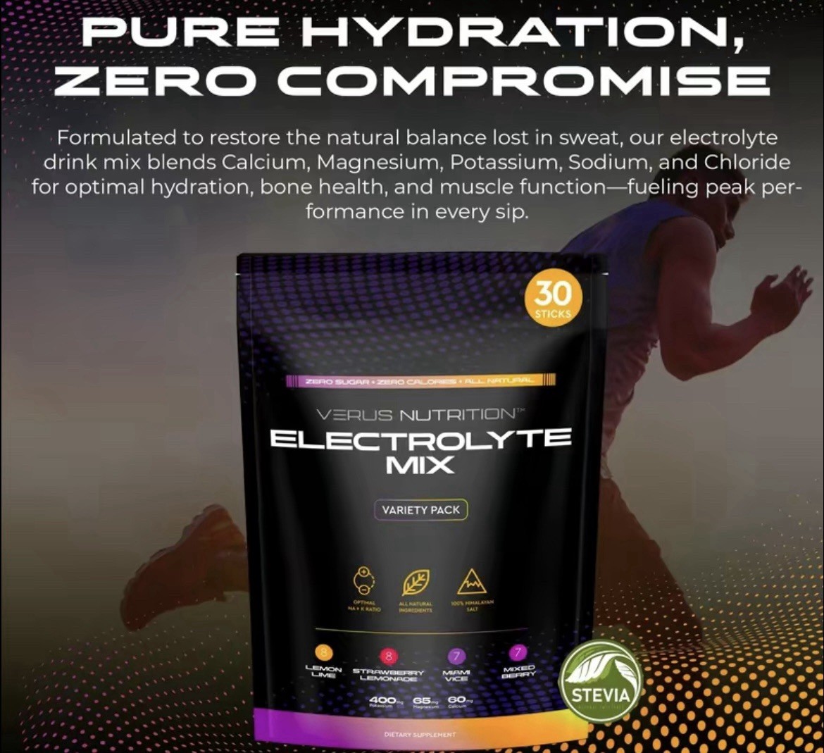 Verus Nutrition Electrolyte Drink Mix Powder, Variety Pack, 30 Sticks