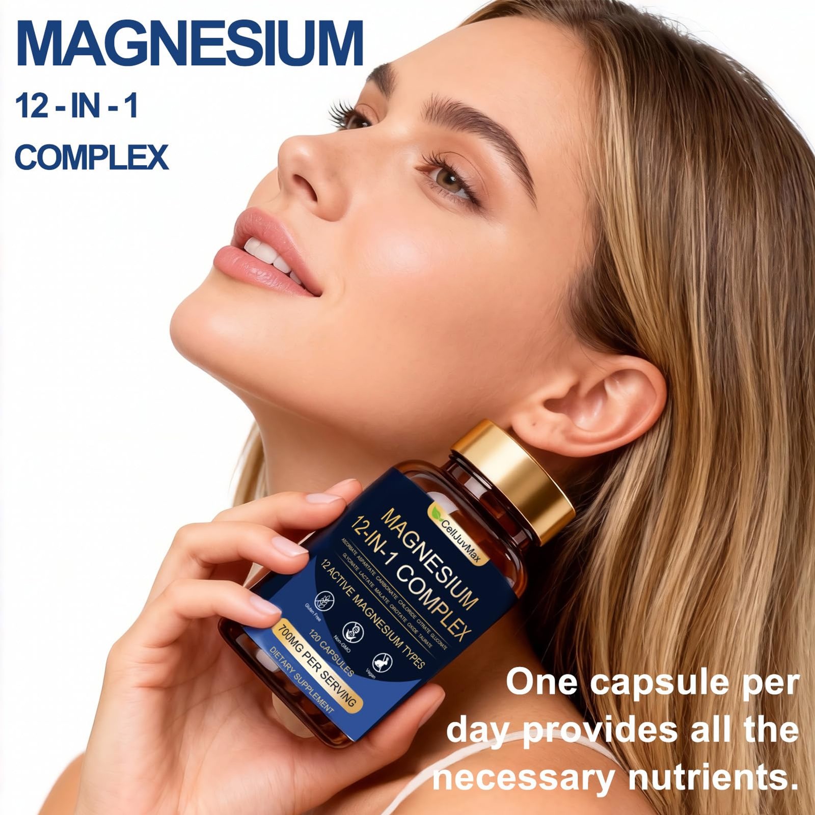 Magnesium 12-in-1 Complex 700mg, with Glycinate & Citrate, Vegan Supplement for