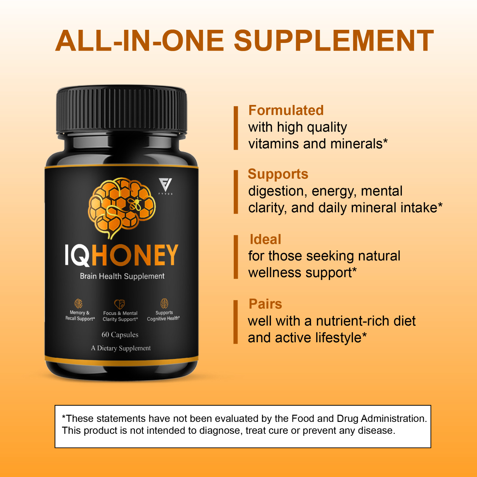 IQ Honey Advanced Nootropic, IQHoney Supplement (60 Capsules)