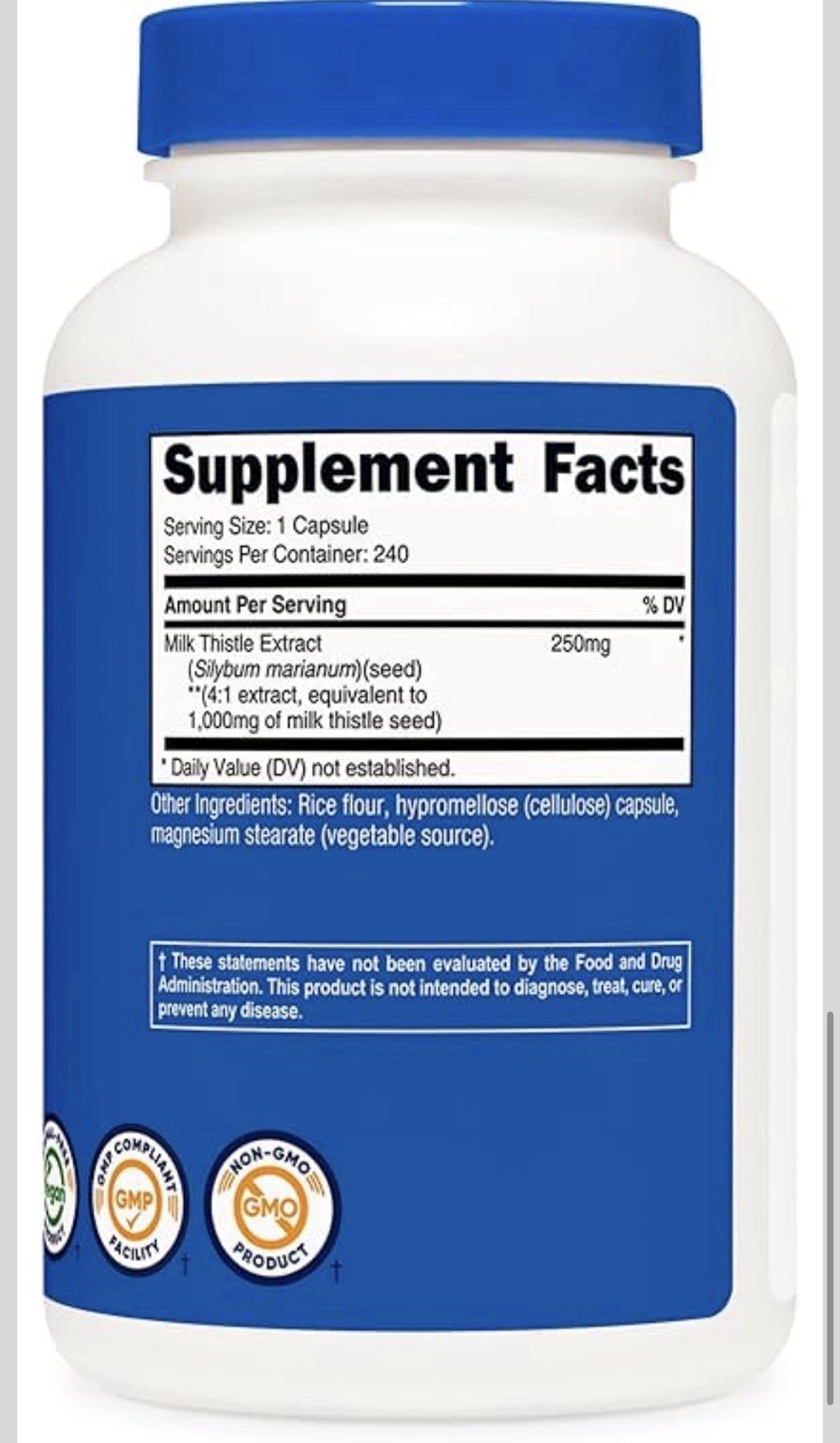 Nutricost Milk Thistle Extract 1000mg 240 Capsules Non-GMO Vegan GMP Facility