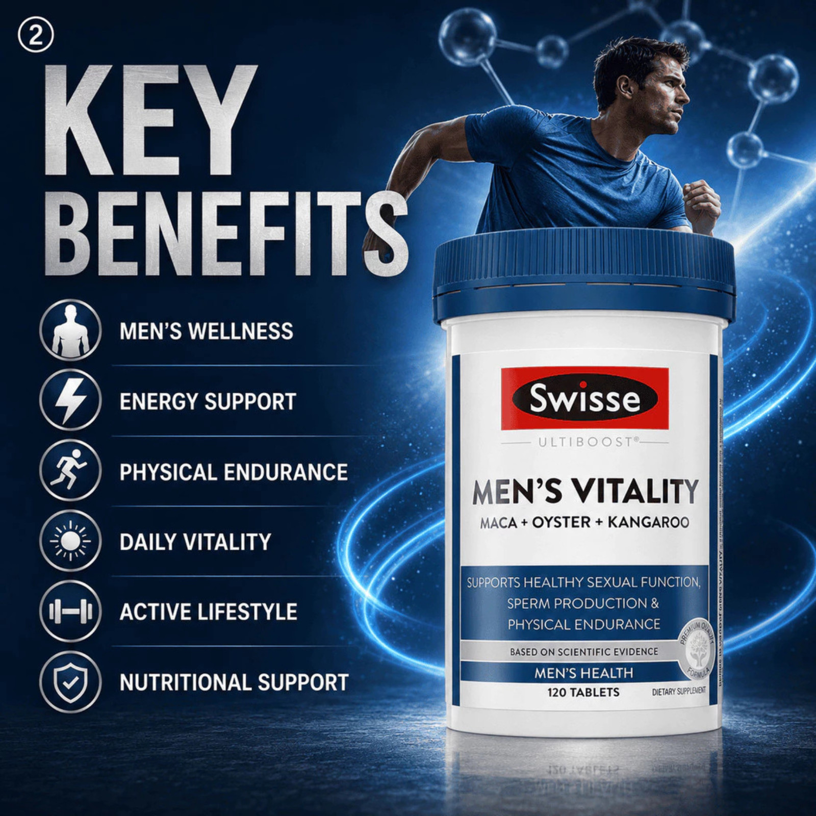 Swisse Ultiboost Mens Vitality Maca Oyster Kangaroo 120 Tablets Australia