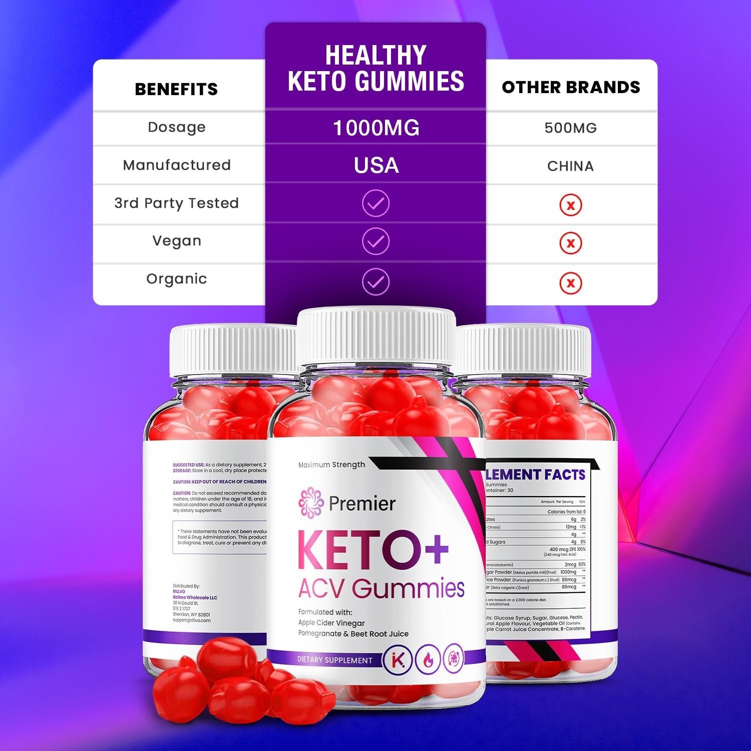 (2 Pack) Premier Keto ACV Gummies – Official – Keto Premiere ACV Advanced…