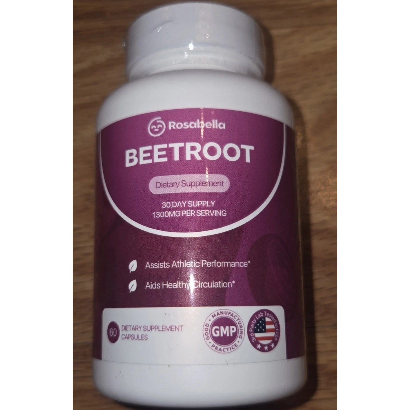 Rosabella Beetroot Dietary Supplement 1300mg 60 Capsules Athletic Performance