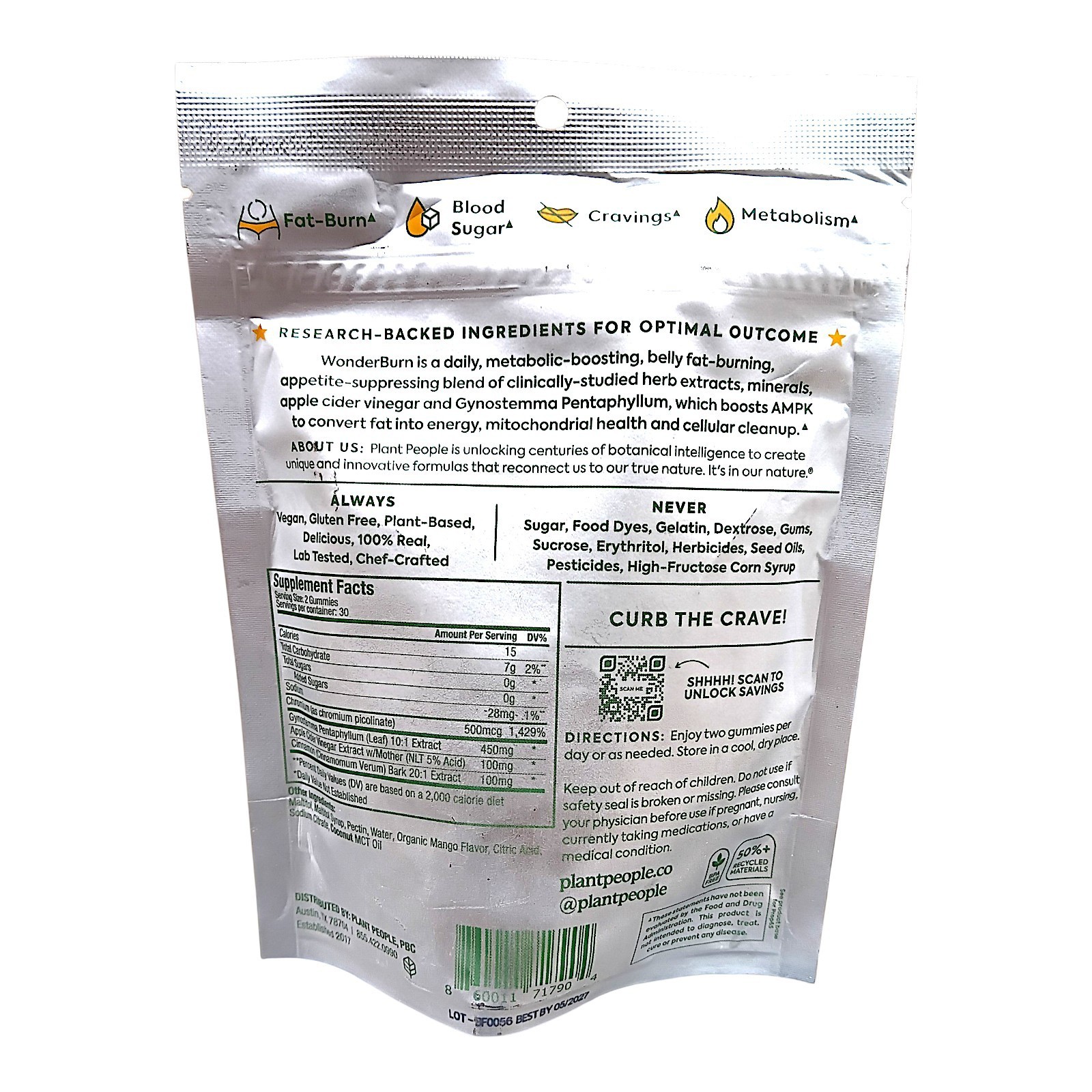 Plant People Wonder Burn Metabolism Craving Gummies 60Ct