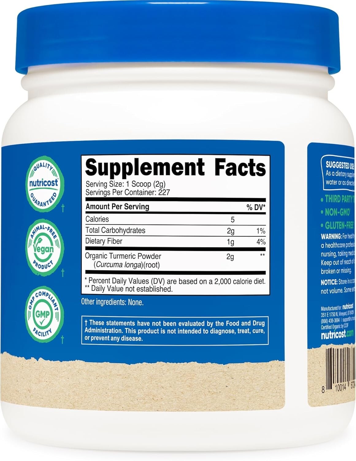 Nutricost Organic Turmeric Powder 1 LB (16oz) – Food Grade, Gluten Free, Non-GMO