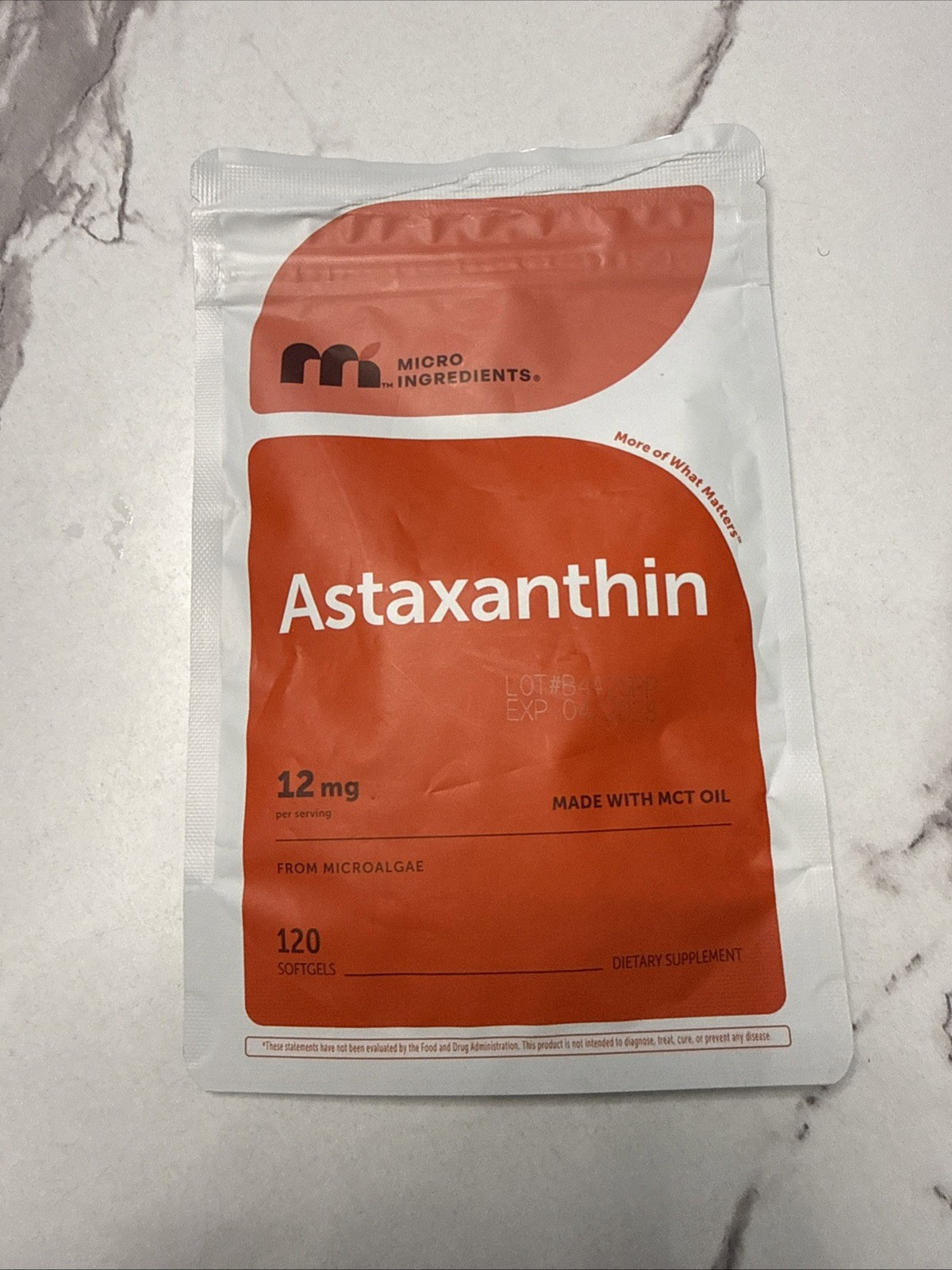 Micro Ingredients Astaxanthin 12mg Softgels 120 Ct Exp 04/2028