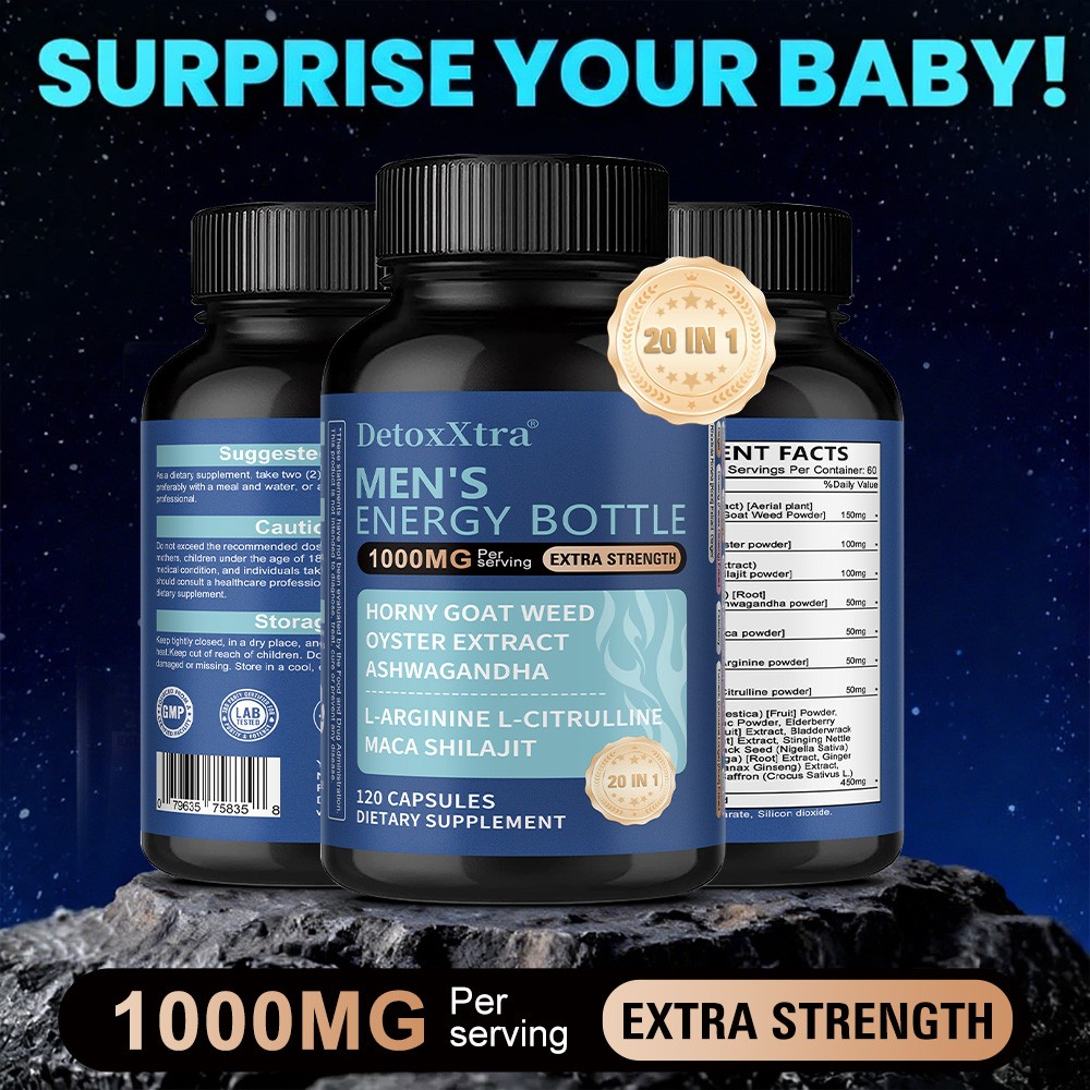 Men’s Energy Bottle – 20-in-1 Complex with,Maca & Oyster for Vitality 120Caps
