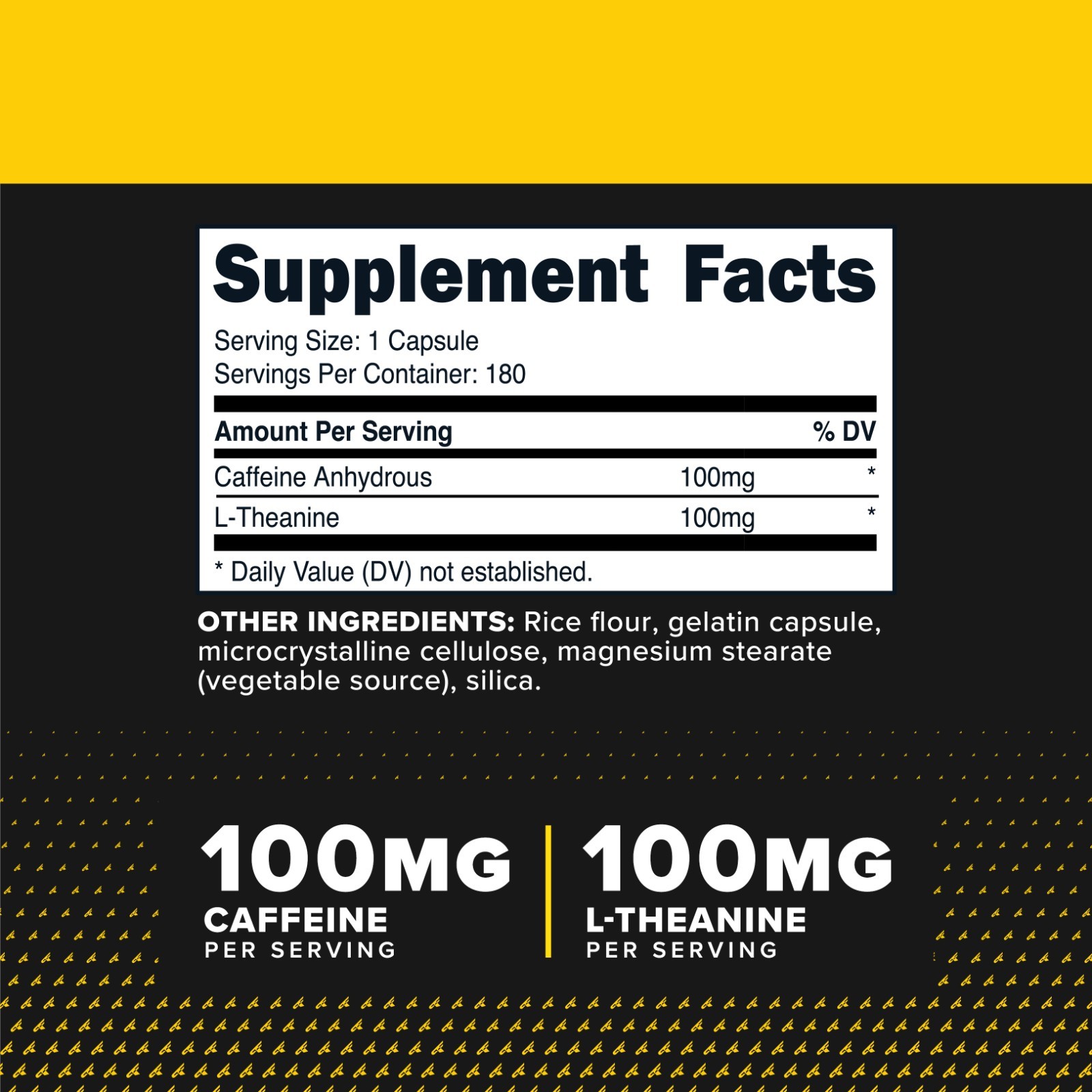 Primaforce Caffeine with L-Theanine, 100mg of Each, 180 Capsules, 180 Servings