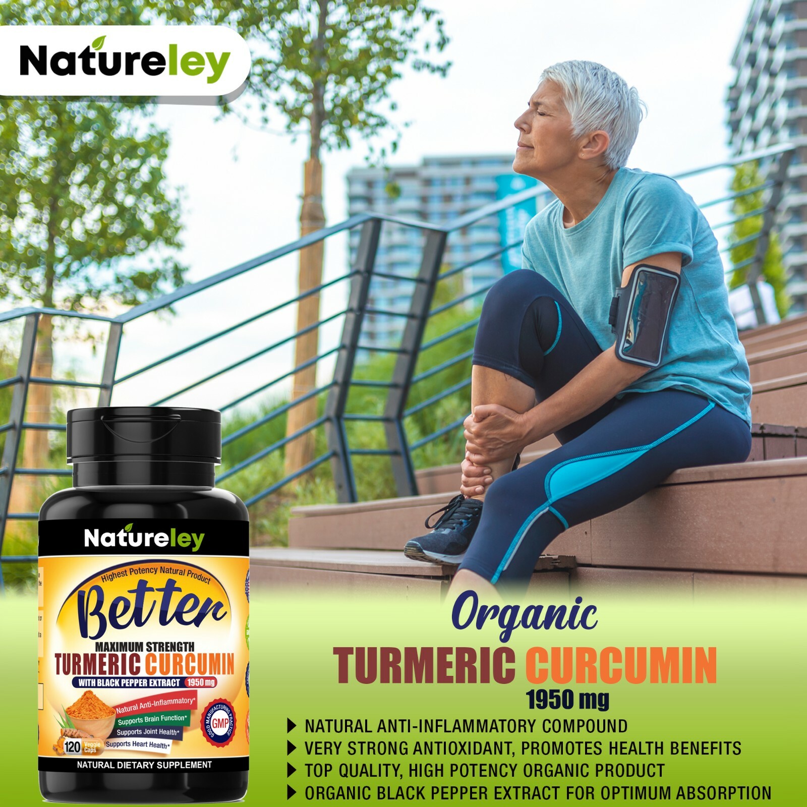Organic Turmeric Curcumin 1950mg with Black Pepper Extract Supplements -120 Caps