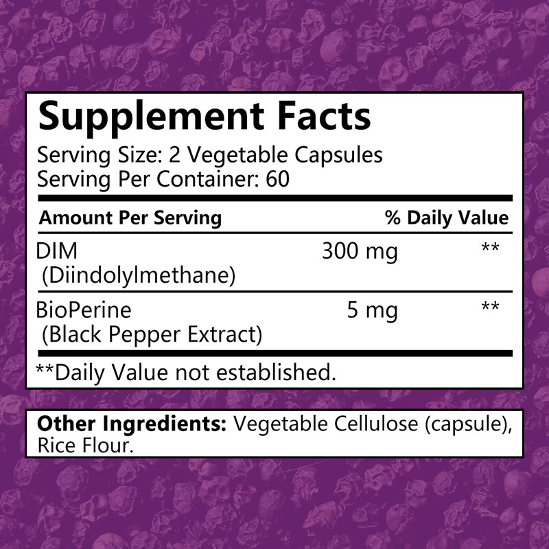 DIM 300mg Plus BioPerine – Estrogen Metabolism & Balance, PCOS, Hormonal Acne