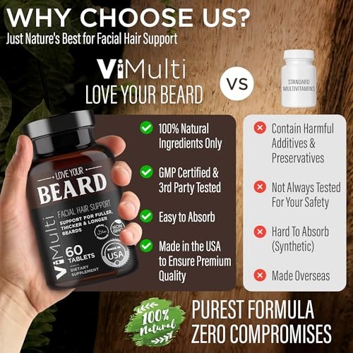 Men’s Beard Growth Supplement – Biotin, Collagen, Keratin 60 Tablets