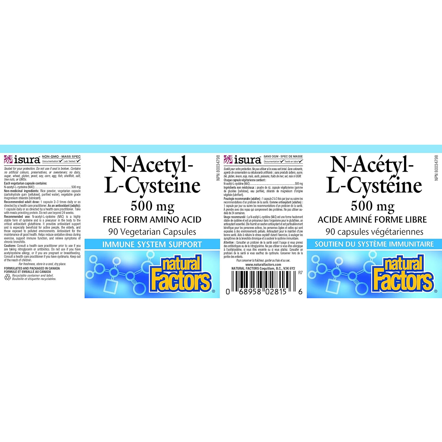 Natural Factors NAC (N-Acetyl-Cysteine) 500mg, 90 Vegetarian Capsules