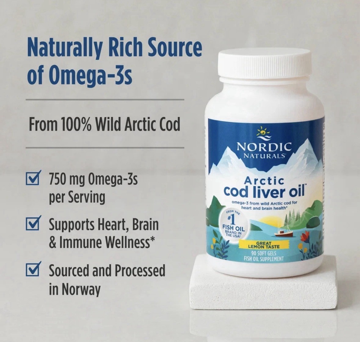 Nordic Naturals Arctic CLO – All Natural Cod Liver Oil Soft Gels, Lemon, 90 Ct