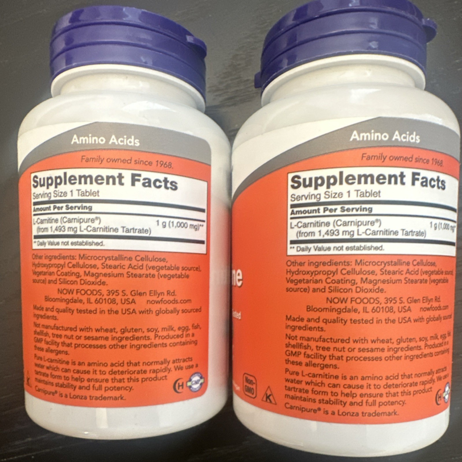 NOW L-Carnitine 1000mg 50 Vegetarian Non-GMO Tablets Fitness Support Exp 02/2029