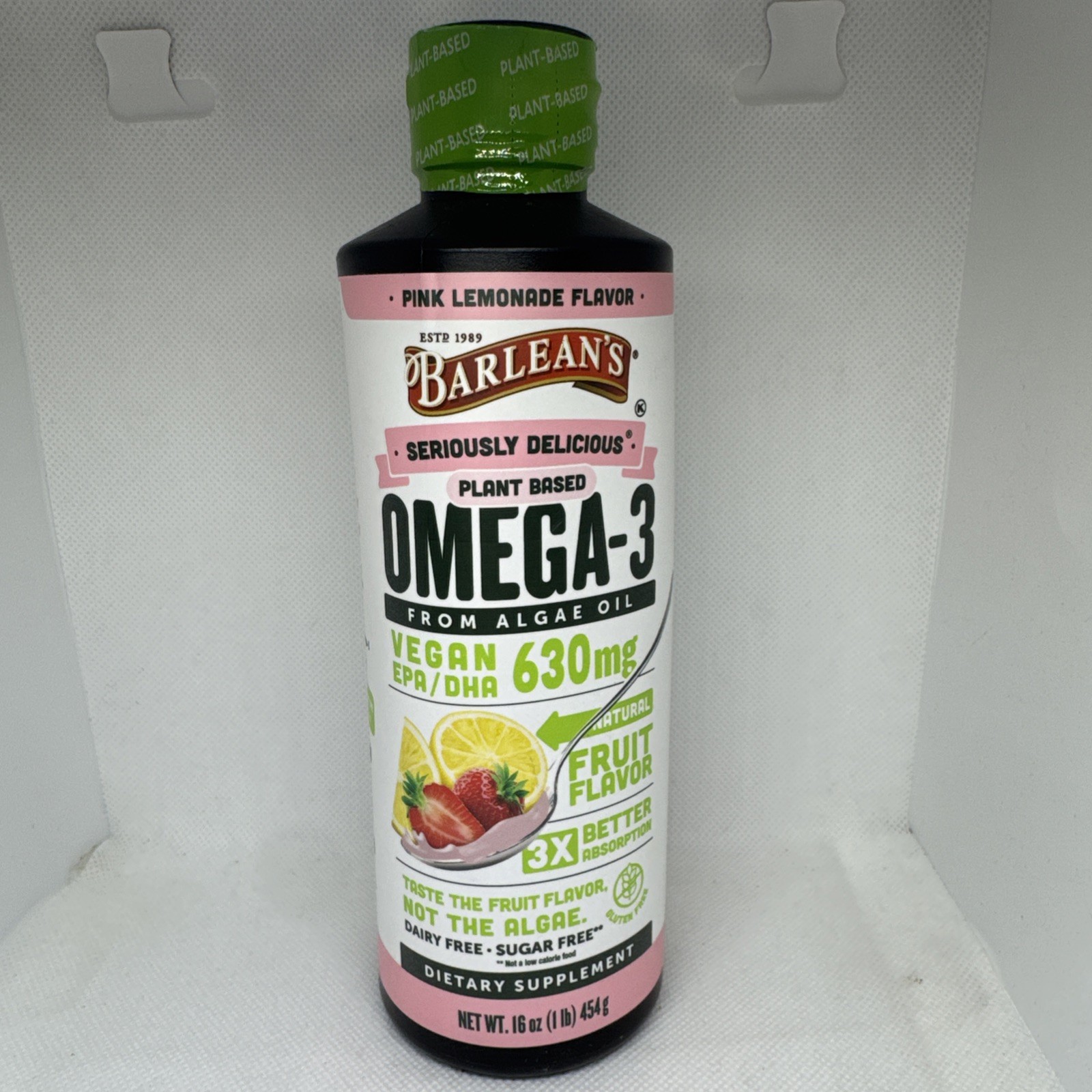 Barlean’s Pink Lemonade Swirl 16 oz 630 mg EPA DHA, Plant Omegas from Algal Oil