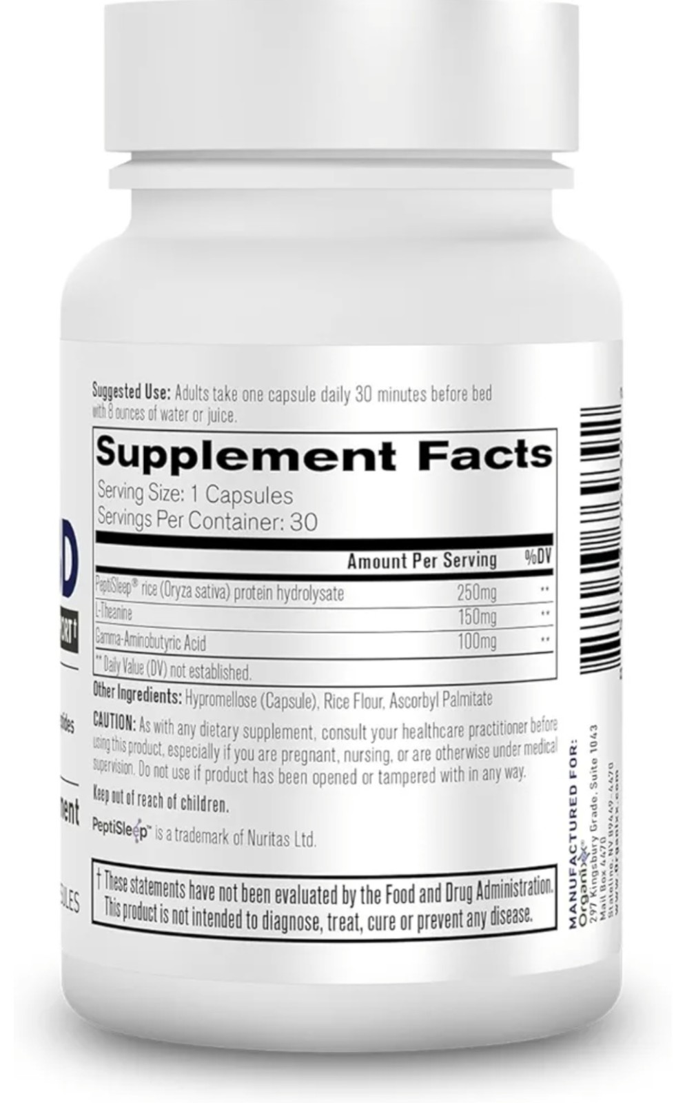 Organixx Clean Sleep 3D Melatonin Free Supplement L Theanine GABA Peptides 30ct