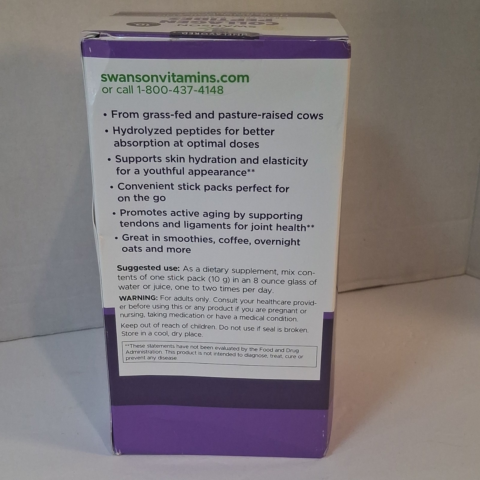 Swanson Collagen Peptides Grass Fed Non-GMO Gluten-Free Unflavored 20x10g
