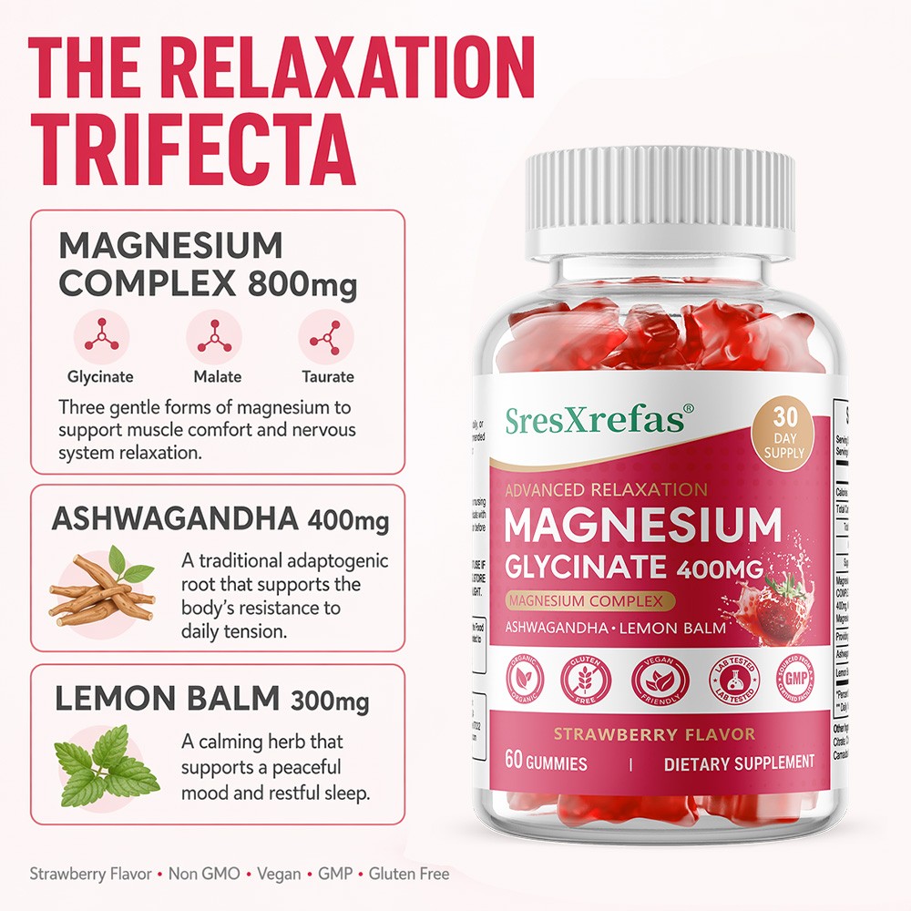 Magnesium Glycinate Gummies 800mg, Triple Magnesium Blend Calm Mood,Muscle,60CT