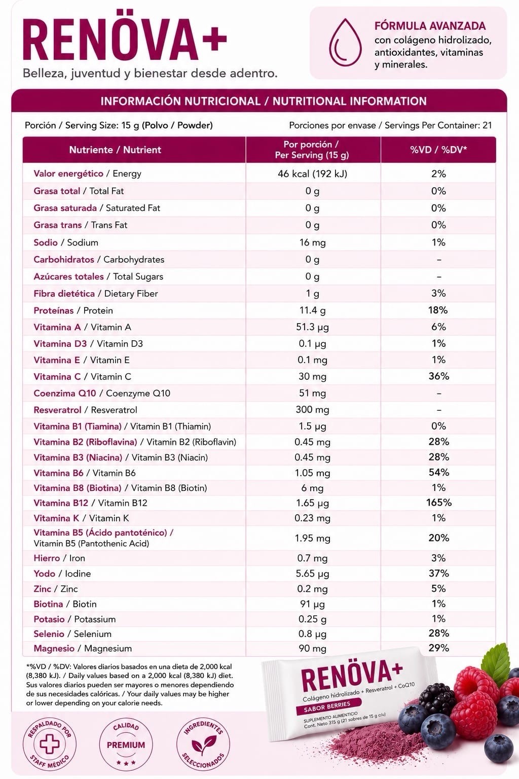 FWP Renöva+ Hydrolyzed Collagen Powder Mixed Berries 315g No Added Sugar