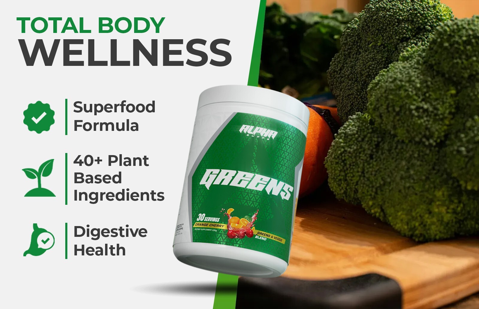 Alpha Greens Fruit & Vegetable Powder Prebiotic Probiotic Blend 40+ Ingredients