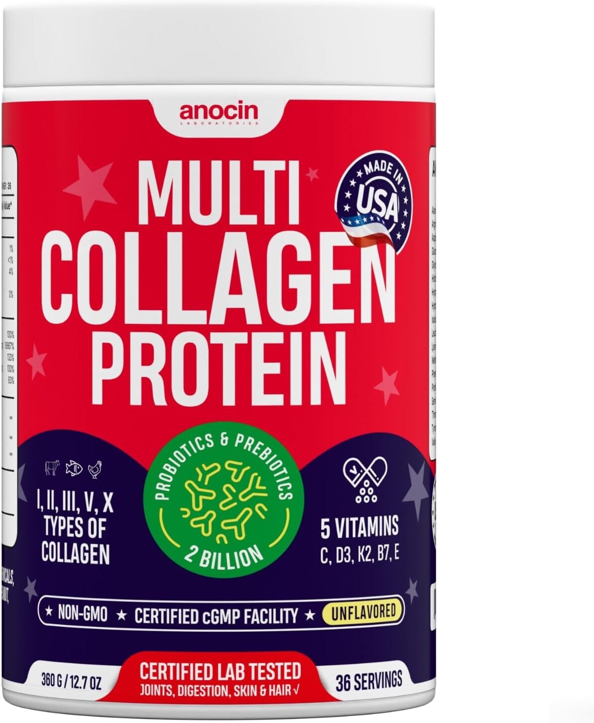 Multi Collagen Peptides with Probiotics + Type I, II, III, V, X + Hydrolyzed Col