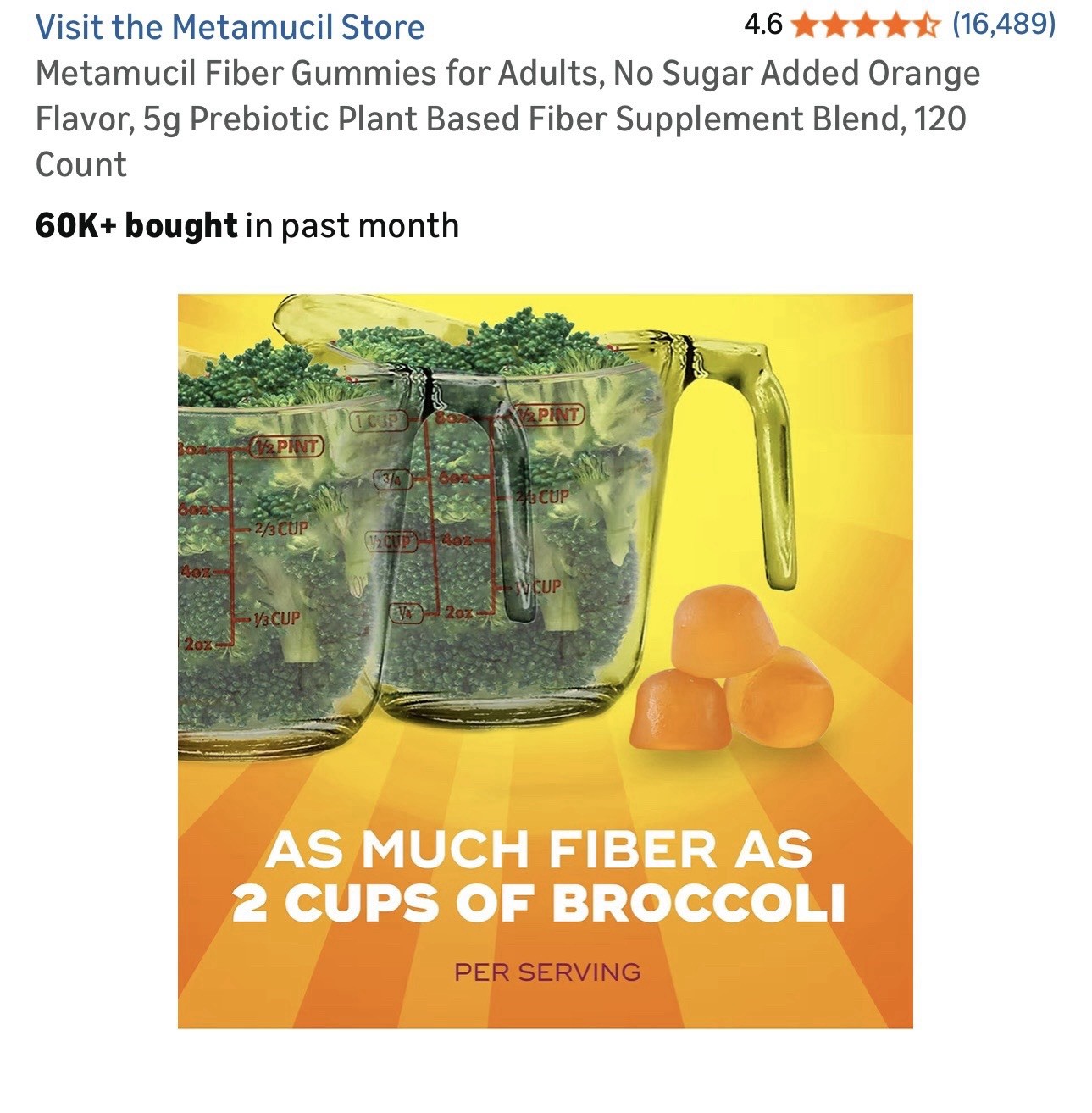 Metamucil Fiber Gummies No Sugar Added Plant-Based Orange Digestive 120 Ct