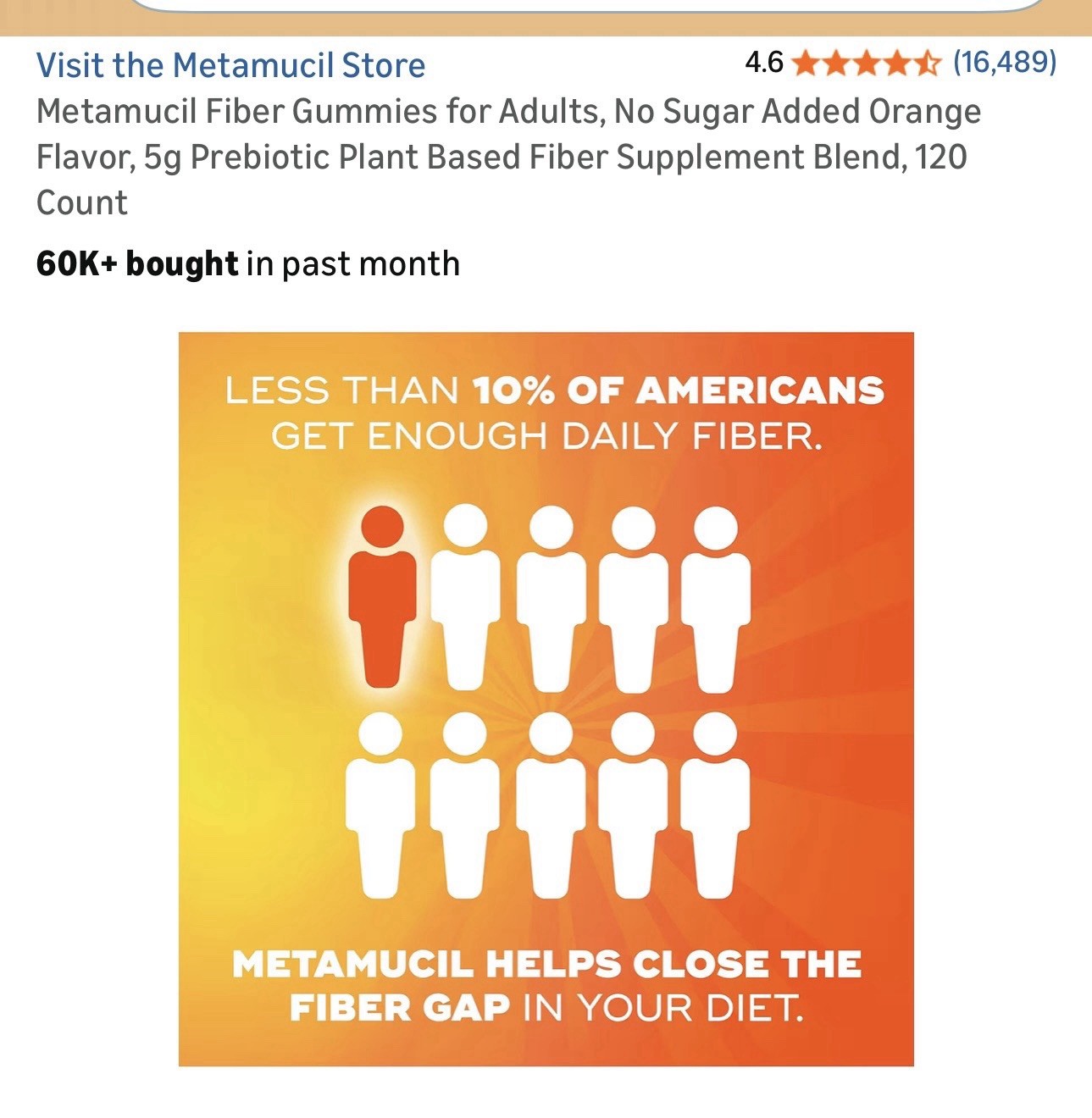Metamucil Fiber Gummies No Sugar Added Plant-Based Orange Digestive 120 Ct