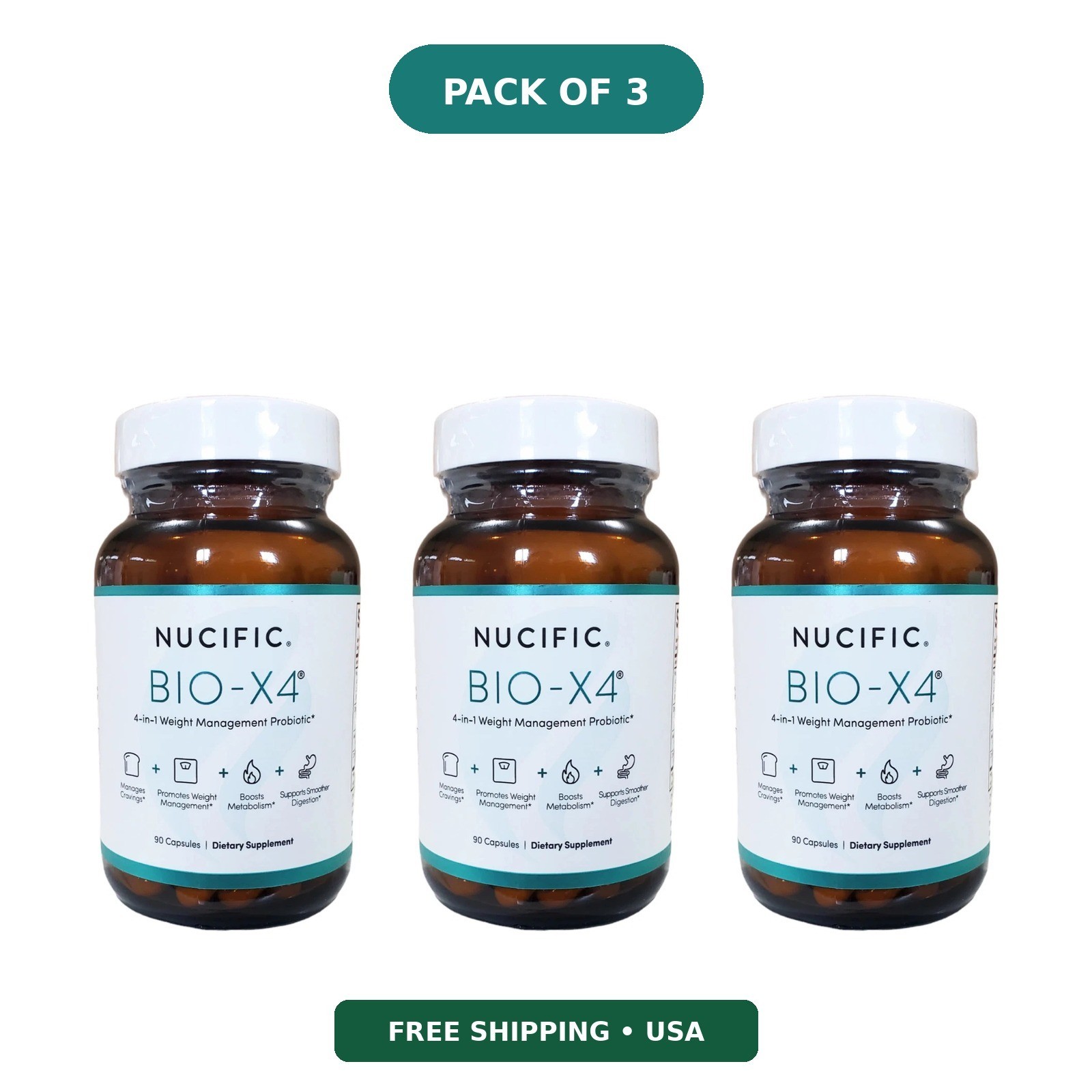 Nucific BIO-X4 Probiotic Dietary Supplement 90 Capsules Each 3 Pack New Sealed |