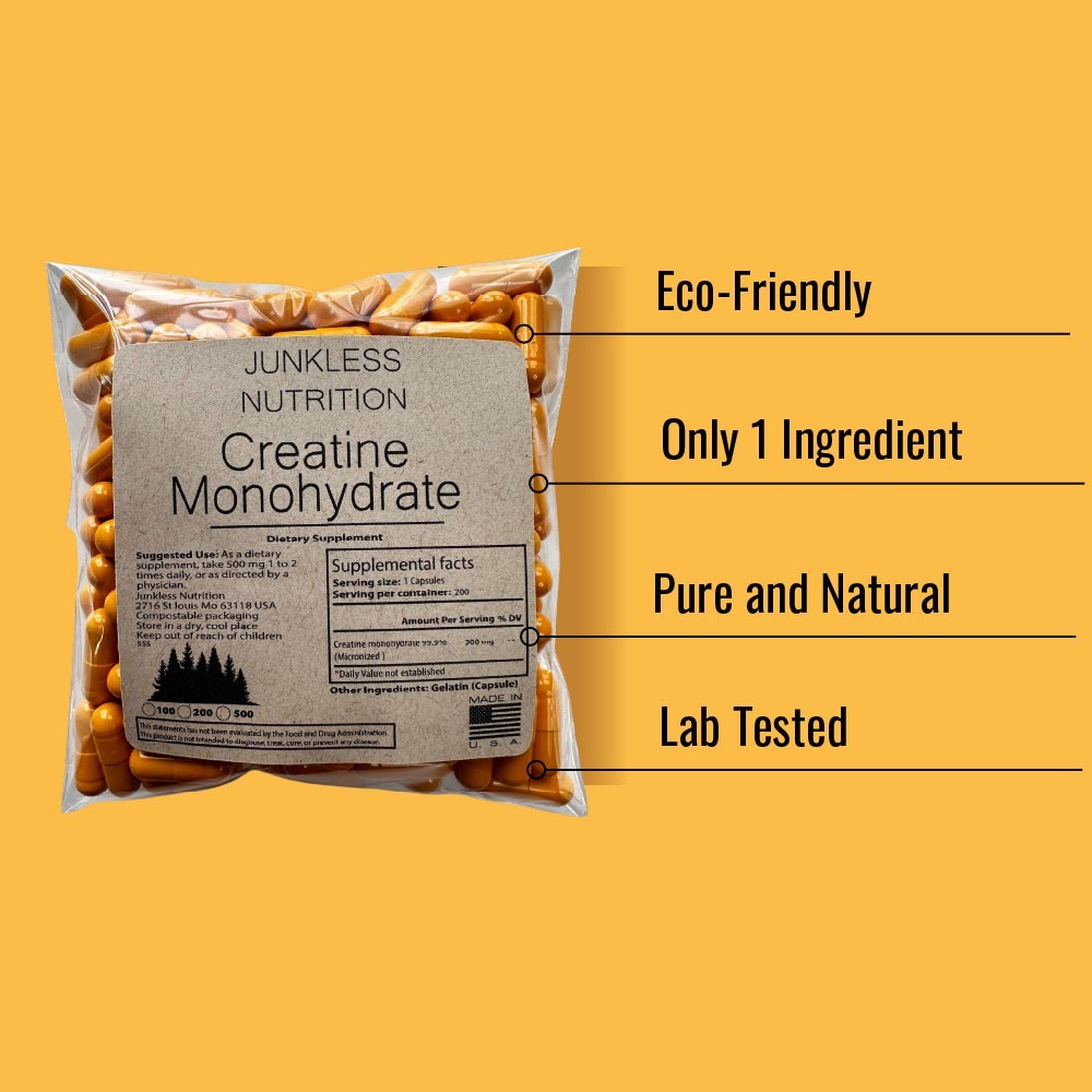 Natural Creatine Monohydrate 500 Capsules – 5000 mg Per Serving – Micronized