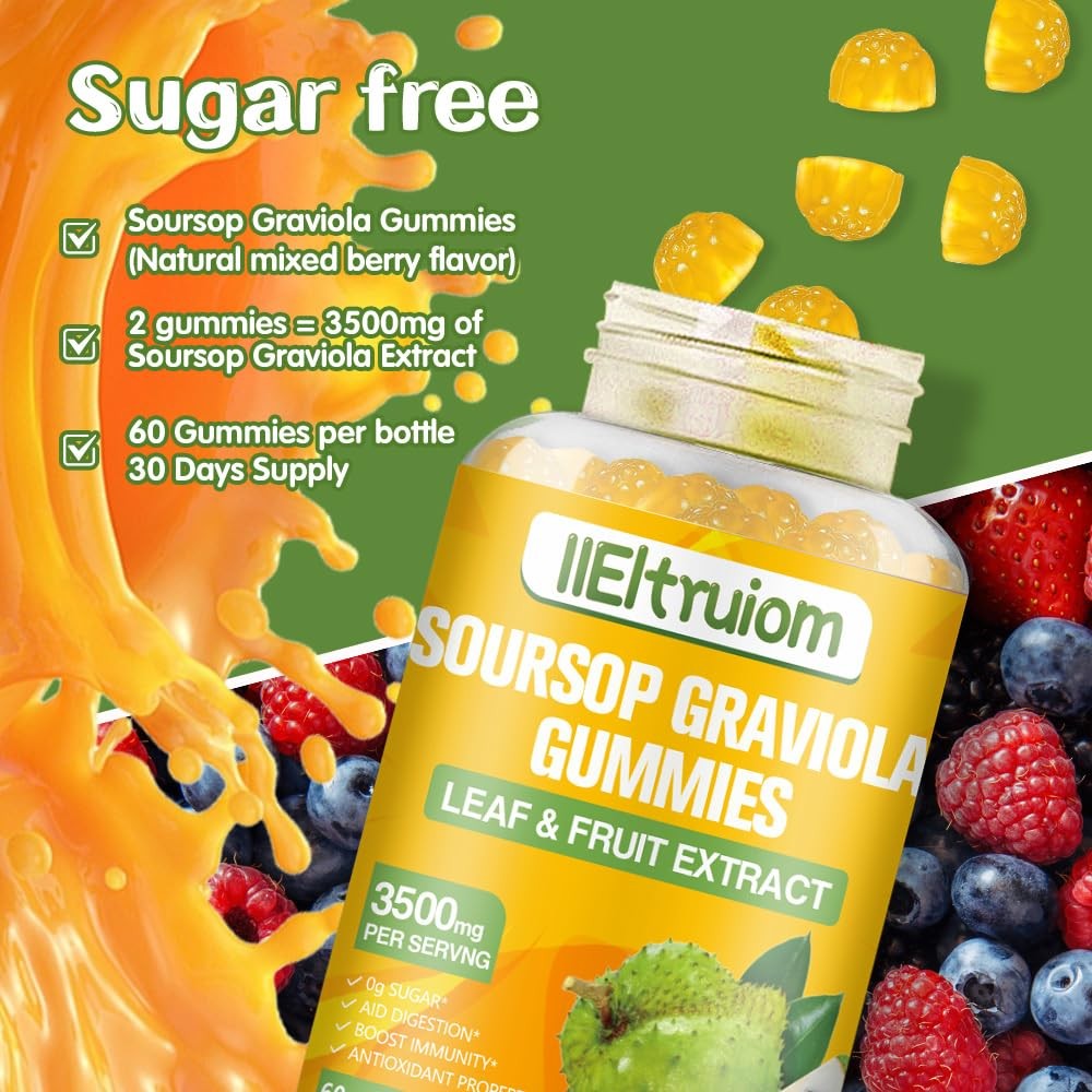 Soursop Gummies for Adults, Organic Leaves and 1 Count (Pack of 60)