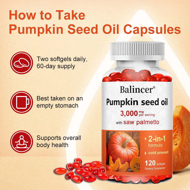 Pumpkin Seed Oil Softgels,3000mg Urinary Tract Brain Heart Wellness, 120 Count