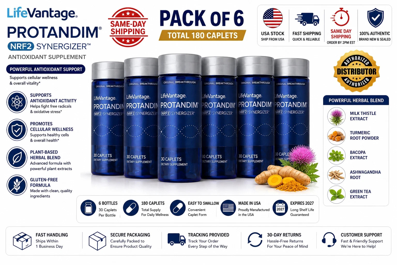 LifeVantage Protandim NRF2 Synergizer 180 Caplets –Pack of 6(180 Caplets) Sealed