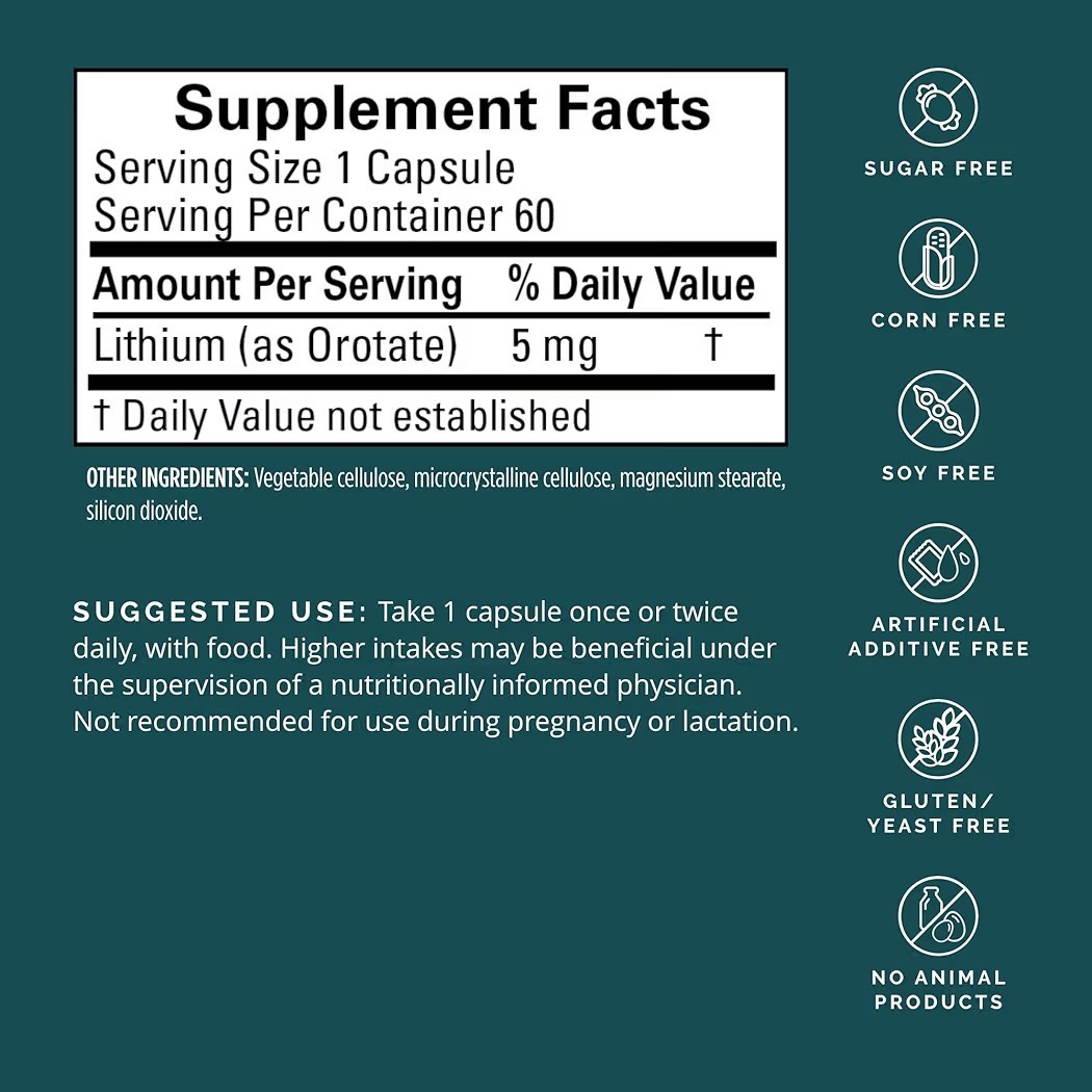 Brain MD Lithium Orotate 60 Capsules Exp 11/2028 New Sealed