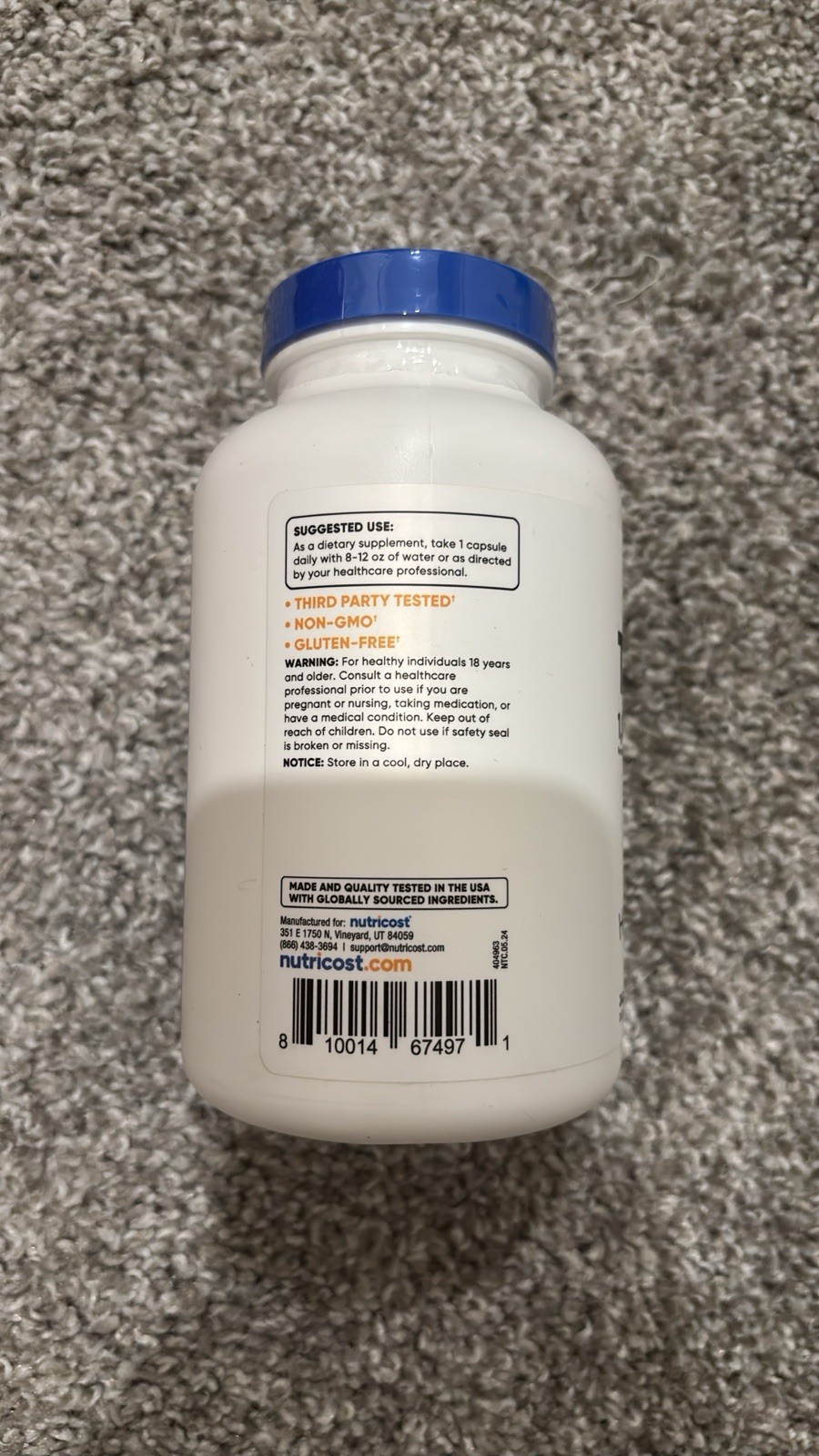 Nutricost Taurine 1000mg 240 Capsules Gluten-Free Non-GMO Third Party Tested