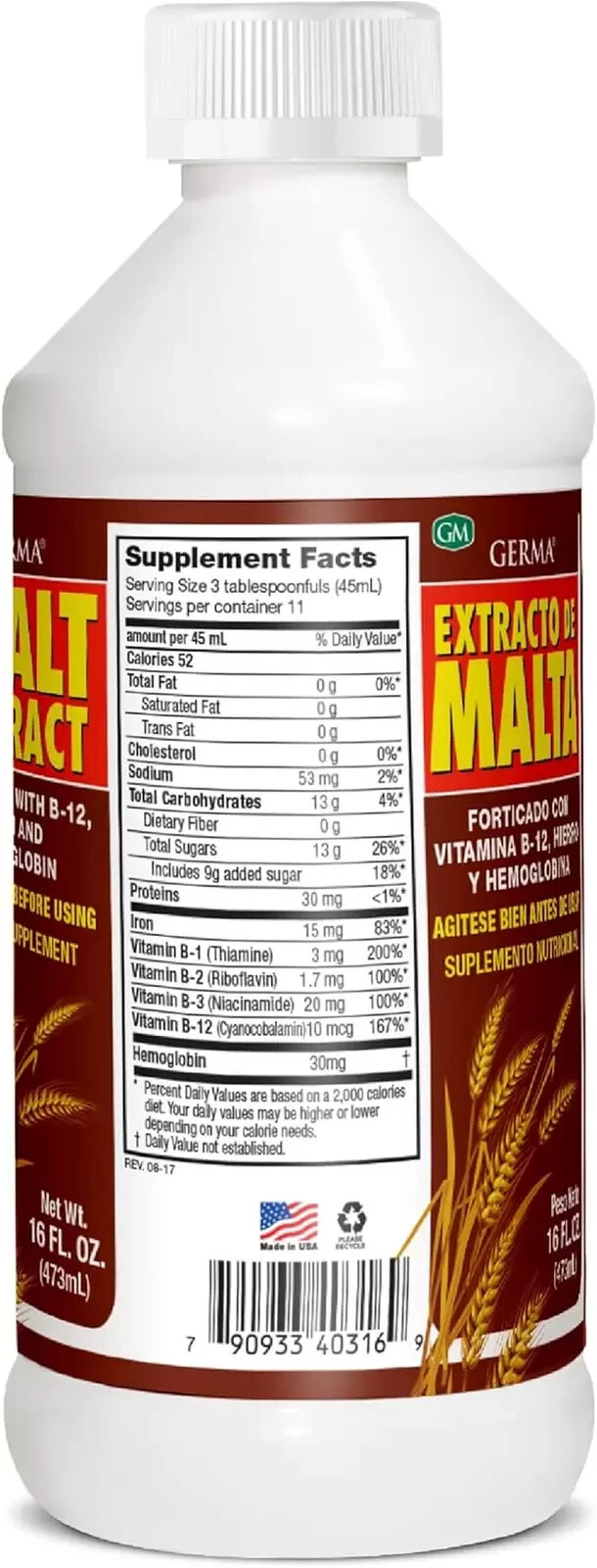 Extracto De Malta 16 Oz. Con B12 Y Hemoglobina 2-Pack