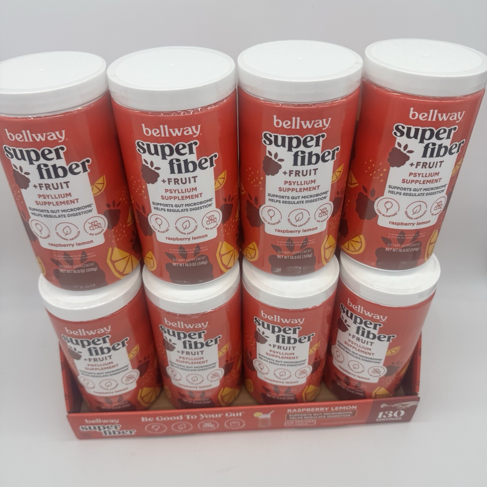 8 X Bellway Super Fiber + Fruit Psyllium Husk Raspberry Lemon 18 oz Each Fast
