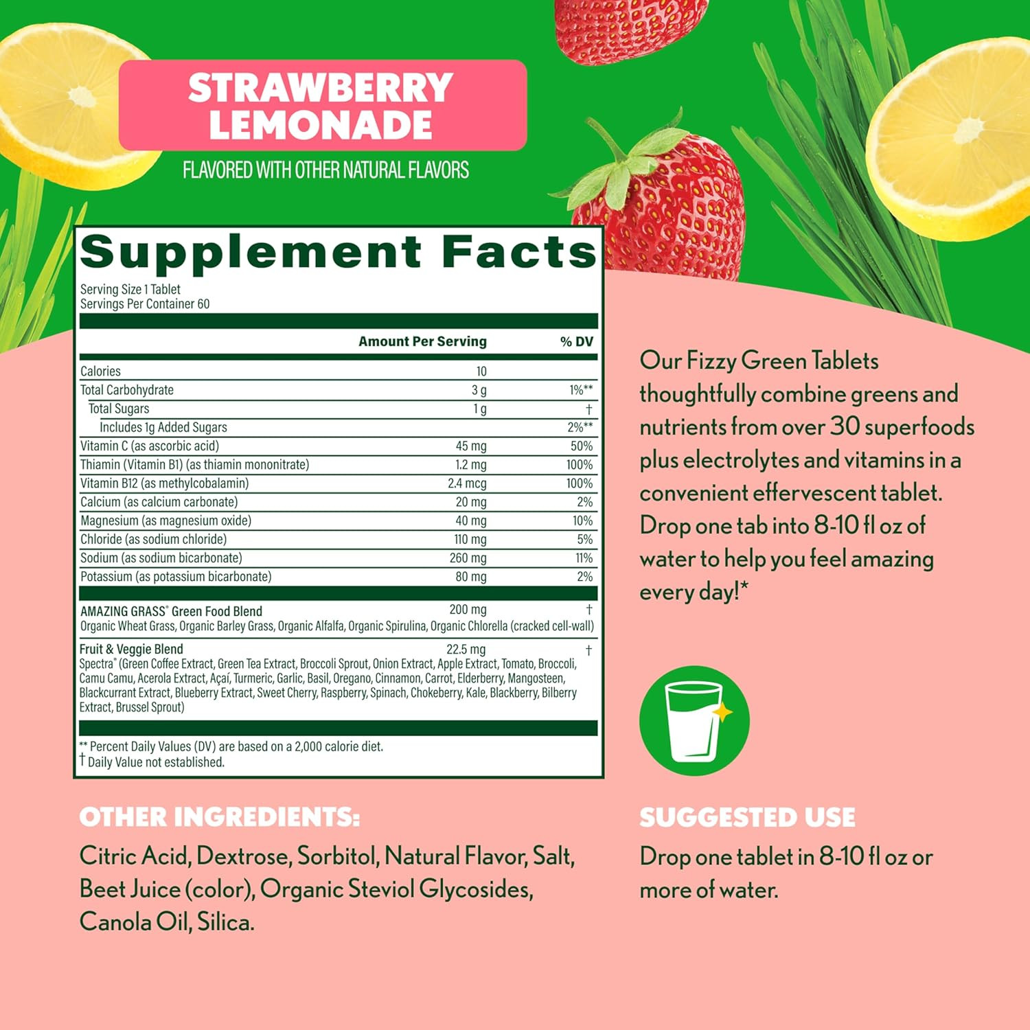 Electrolyte Tablets, Fizzy Greens Water Flavoring Tablet with Vitamins, Hydrate