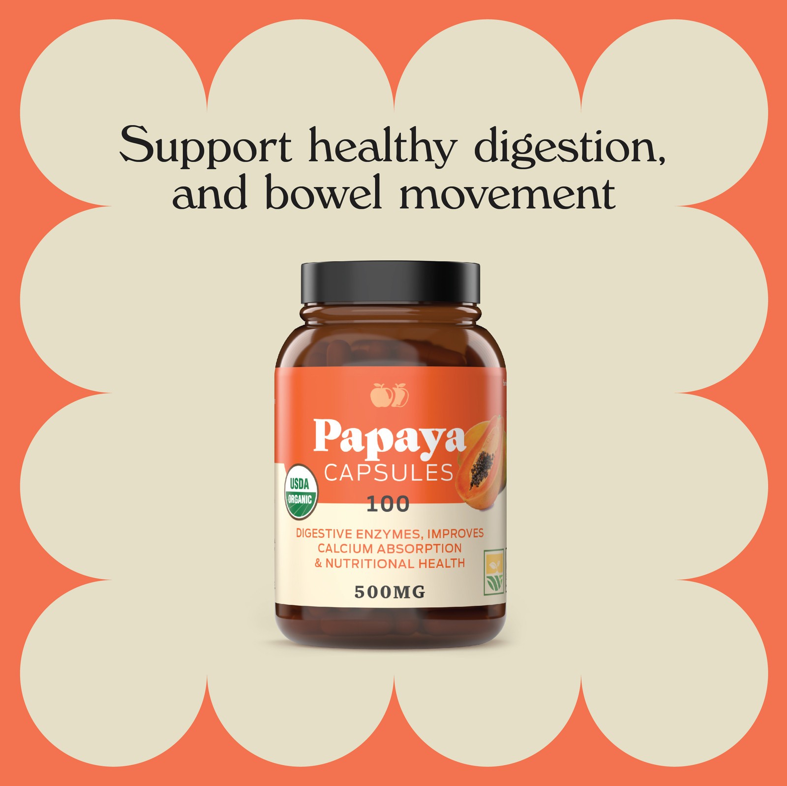 Organic Papaya Enzymes & Papain Capsules – 600mg 100 Pills Organic Papaya Powder