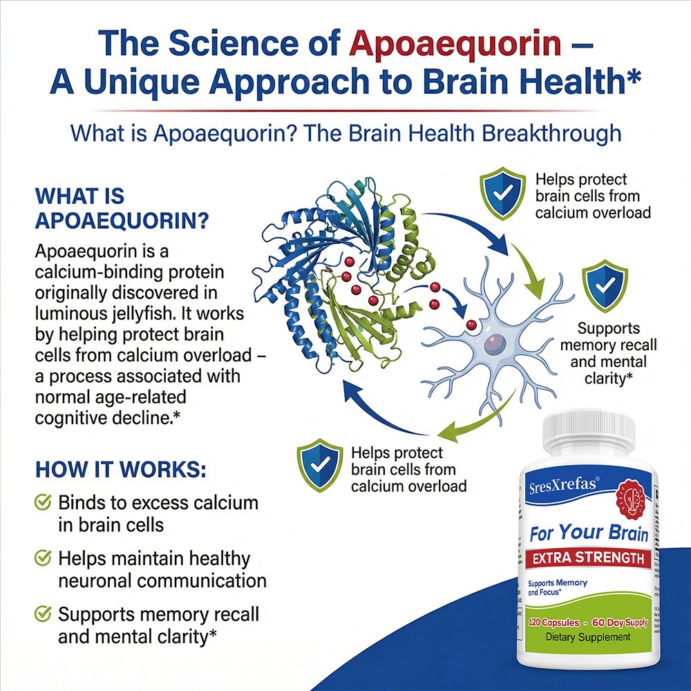 Brain Support Capsules-20mg Apoaequorin + Vitamin D3 for Memory&Focus 30~120Caps