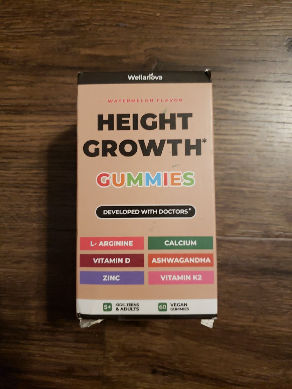 Wellanova Height Growth Gummies Watermelon Vegan 60 Count Dietary Supplement