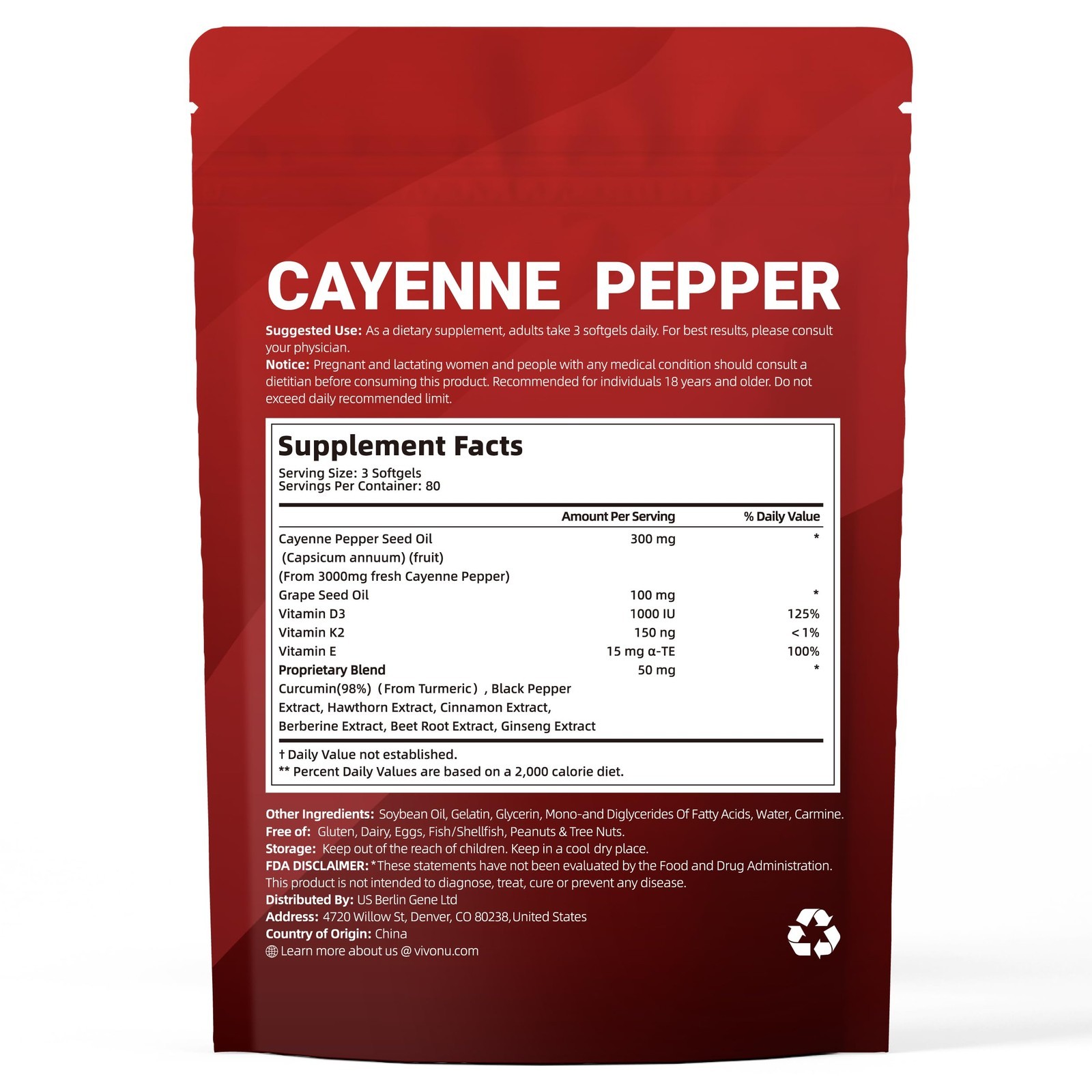 3 Pack Cayenne Pepper Softgels Daily Wellness Support with Vitamins