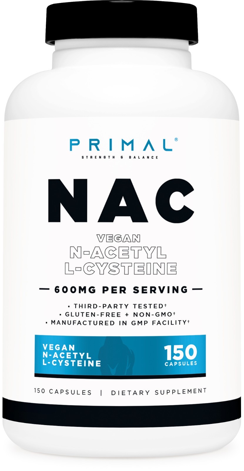 Primal N-Acetyl L-Cysteine (NAC) 600mg, 150 Capsules – Vegan N-Acetyl L-Cysteine