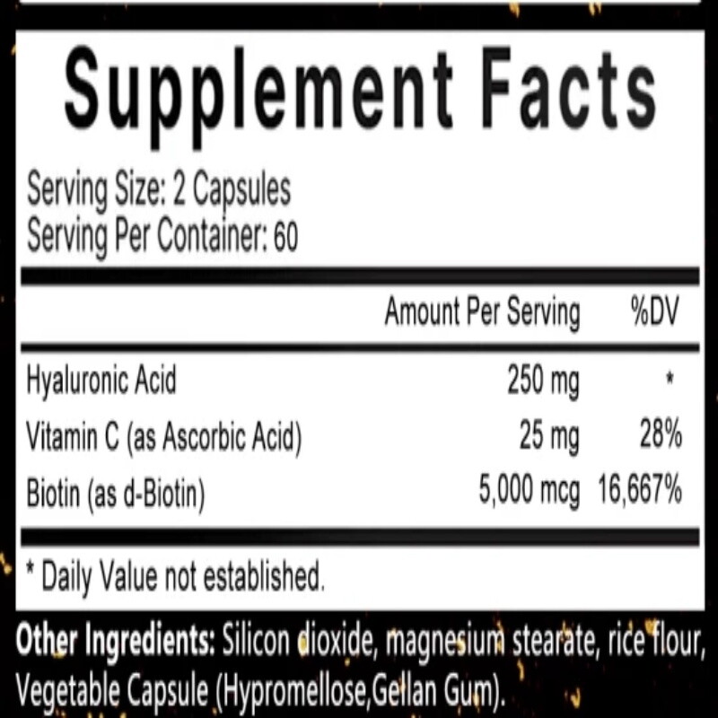 Hyaluronic Acid 250mg Biotin Vitamin C Joint, Connective Tissue Support