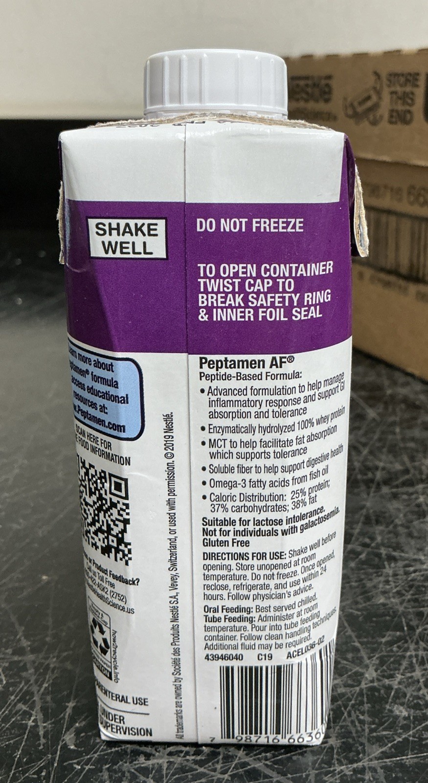 Open Box 24 250 mL Carton Nestle Peptamen Unflavored Peptide Formula 02/2027