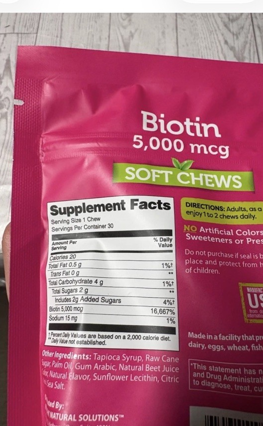 healthy delights naturals biotin 5000 mg 30 soft chews
