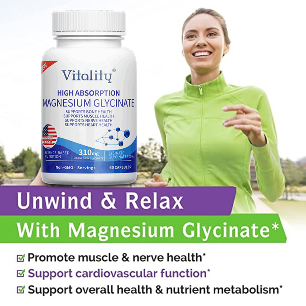310MG High Absorption Magnesium Glycinate For Sleep, Stress Relief Support Bone