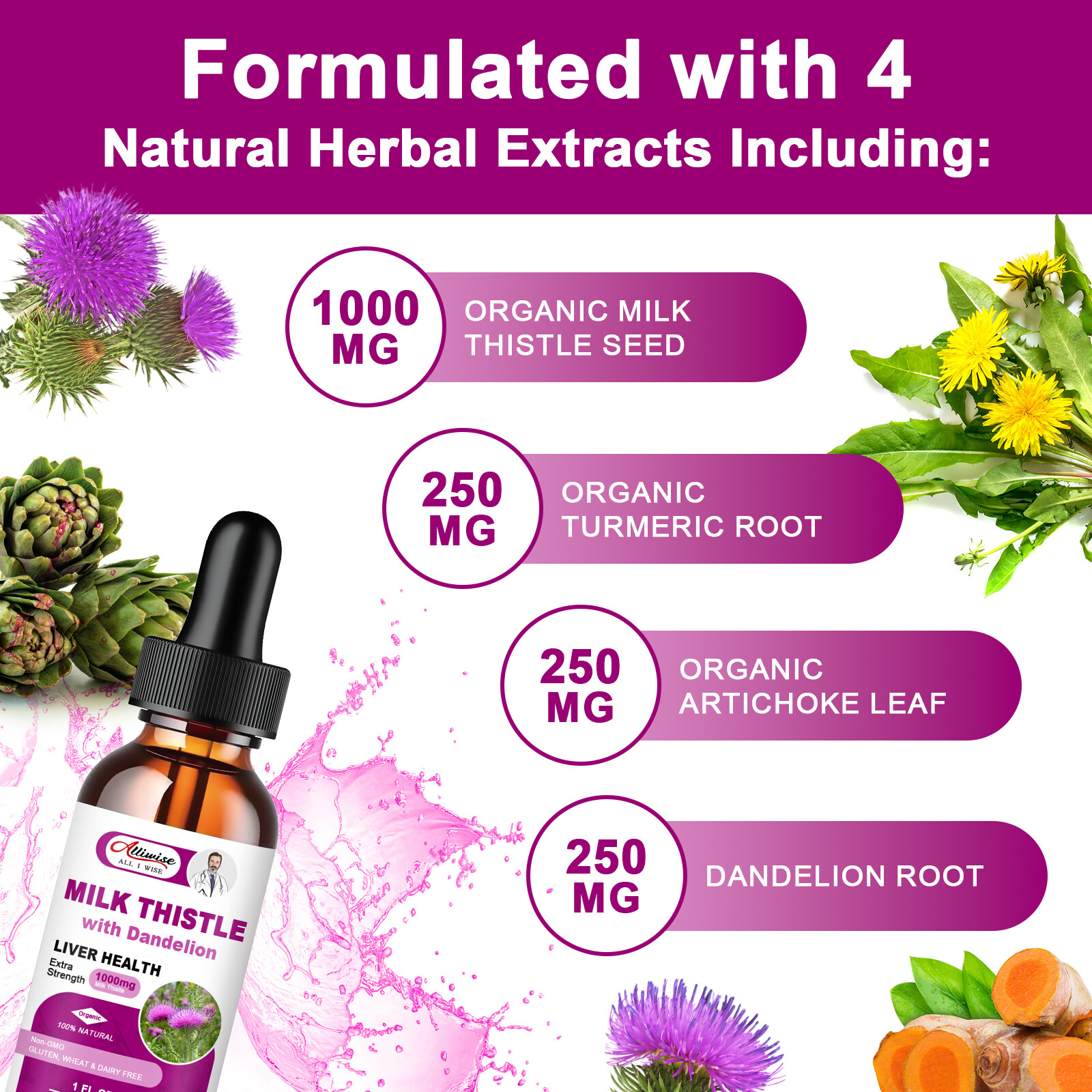 2 Bottles Milk Thistle Liquid Drop,Dandelion Root,Liver Cleanse Immune Support